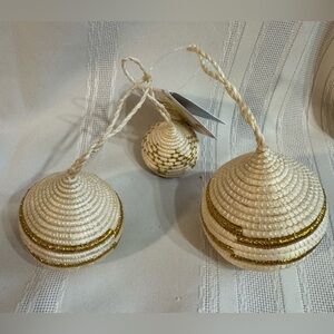 Rwanda Handcrafted Collectibles Ornaments Gold and Beige Set of 3